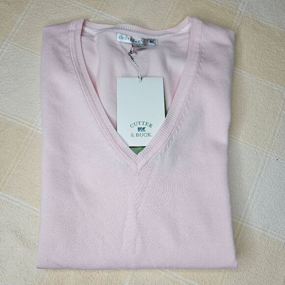 Cutter & Buck Golf Light Pink Cotton Blend V-Neck Pullover Long Sleeve Sweater - Picture 6 of 13